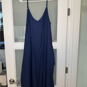 Navy Slip Maxi Dress with Spaghetti Straps